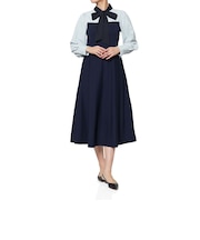 ウォッシャブル ボウタイデザイン 切替ニットドレス