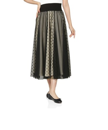 ドッド柄 チュールコンビネーションストライプデザインスカート