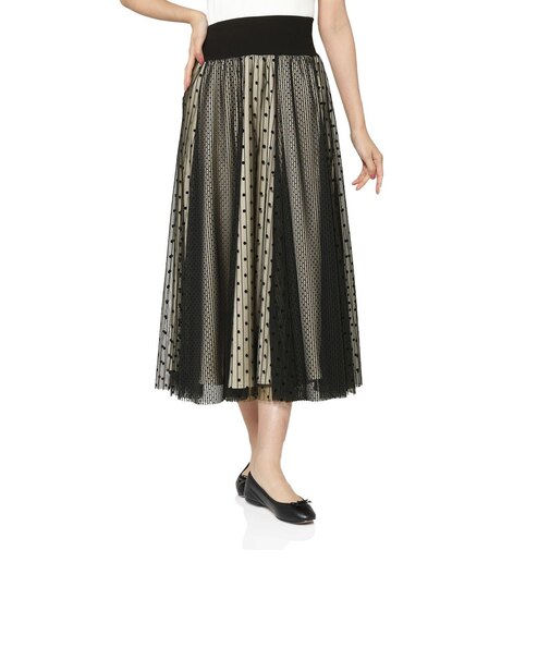 ドッド柄 チュールコンビネーションストライプデザインスカート