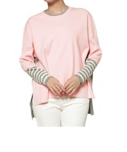 ウォッシャブル バイカラー ボーダースリーブニットプルオーバー