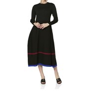 ウォッシャブル マルチカラーライン リブニットフレアドレス