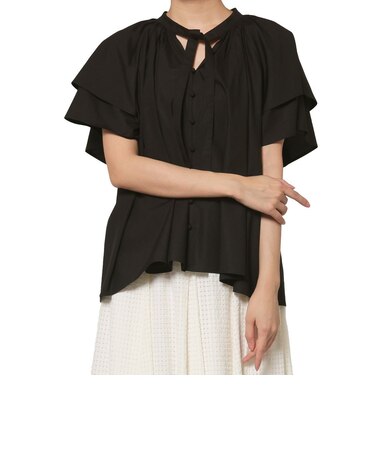 ウォッシャブル フレアスリーブ ボウタイブラウス