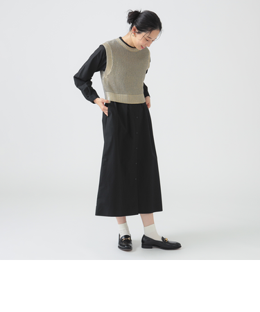 ラメ ニット ベスト × シャツ ワンピース セット（S～M）