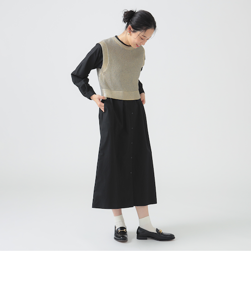 ラメ ニット ベスト × シャツ ワンピース セット（S～M）