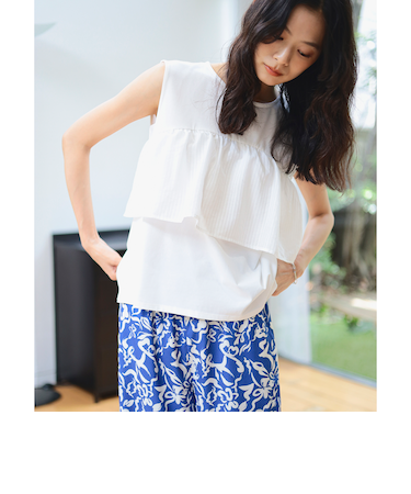 異素材 フリル トップス