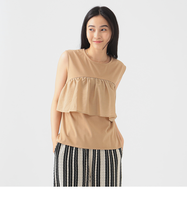 異素材 フリル トップス