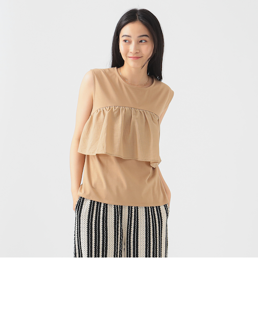 異素材 フリル トップス