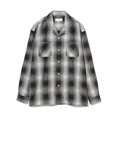ポリエステル チェック オープンカラー シャツ