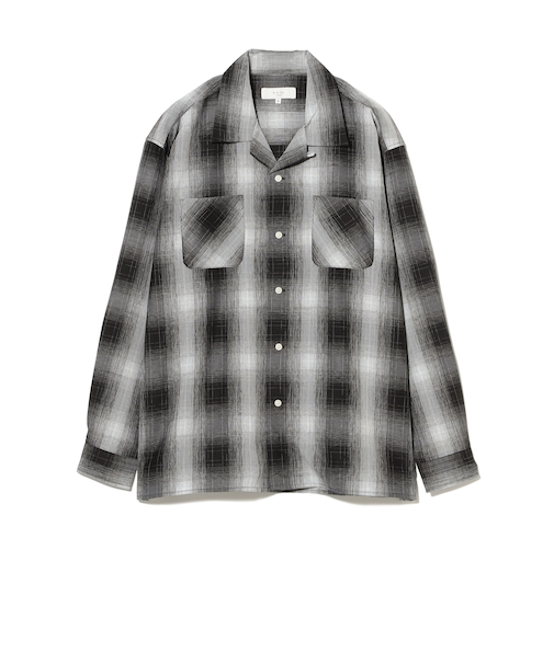 ポリエステル チェック オープンカラー シャツ