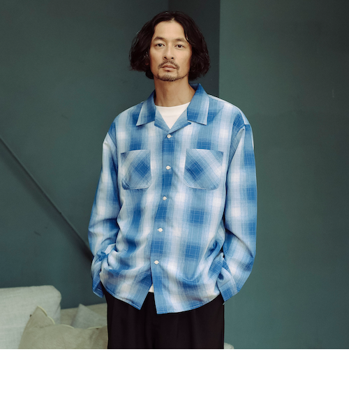 BEAMS BOY / ポリエステル ビッグ オープンカラーシャツ BEAMS BOY（ビームス ボーイ）ドビー チェック オープンカラー