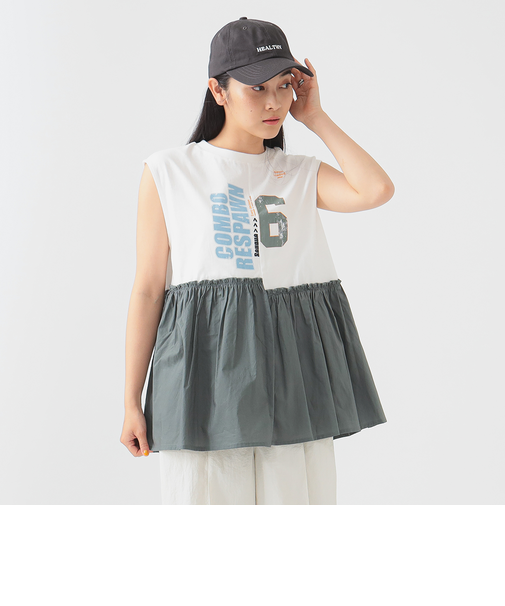 パッツワーク ロゴ フリル Tシャツ