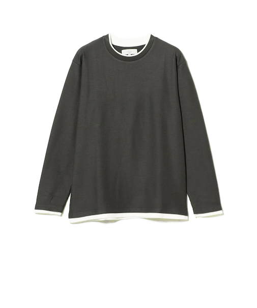 フェイクレイヤード ワッフル クルーネック Tシャツ