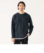 フェイクレイヤード ワッフル クルーネック Tシャツ