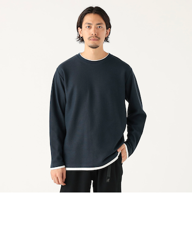 フェイクレイヤード ワッフル クルーネック Tシャツ