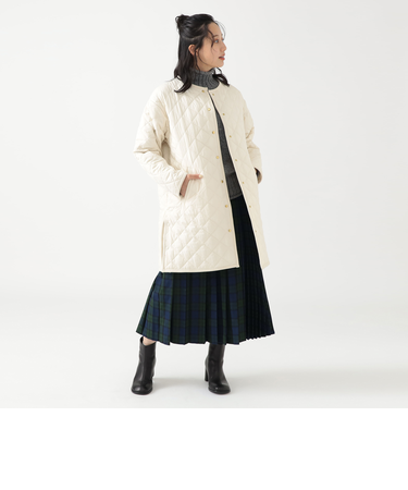 キルティング ノーカラー ロング コート(S~M)