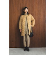 キルティング ノーカラー ロング コート（S～M）