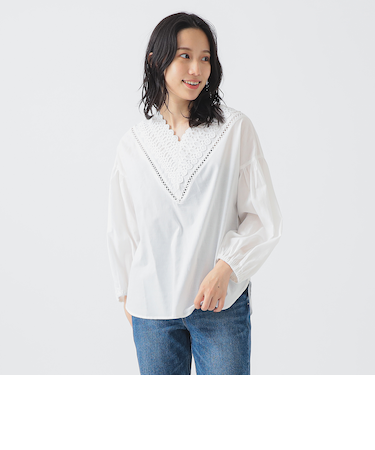 【洗える】ネック レース ブラウス（S～M）