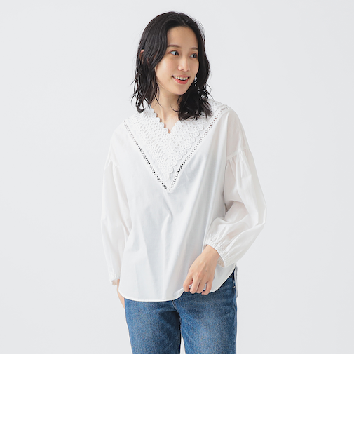 【洗える】ネック レース ブラウス（S～M）