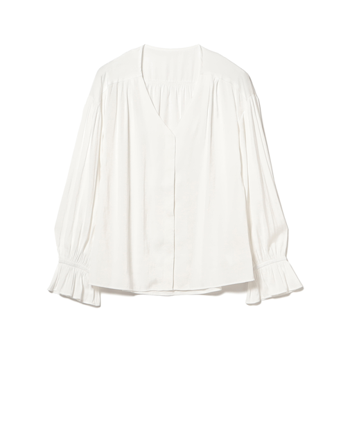 【洗える】Vネック ギャザー ブラウス（S～M）