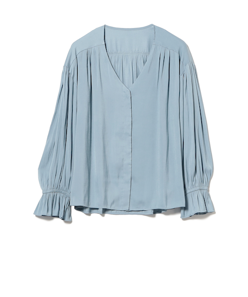 【洗える】Vネック ギャザー ブラウス（S～M）