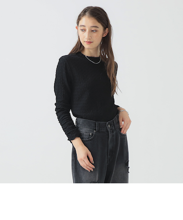 カット ジャカード ハイネック トップス