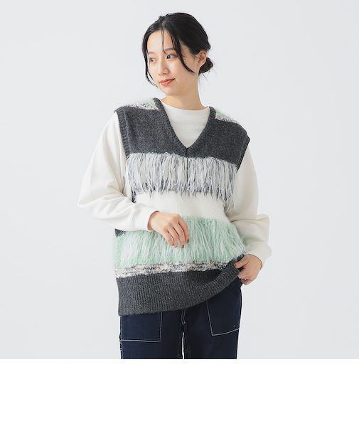 フリンジ ニット ベスト