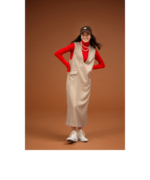 BEAMS GOLF サロペット ワンピース Vネック ジャンパースカート 黒 V