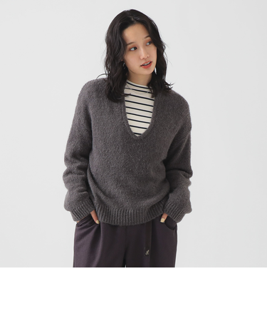 ボーダー ロンT × Vネック ニット セット