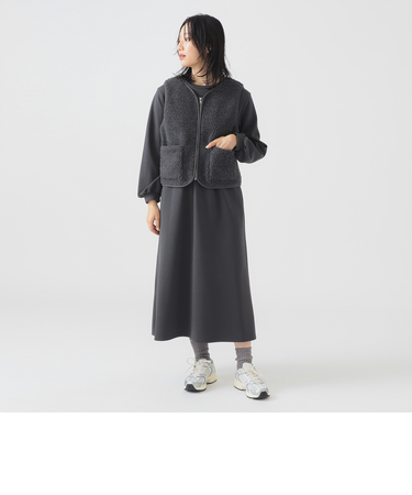 ボア ベスト × カット ワンピース セット