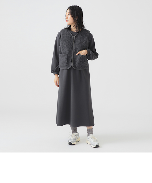 ボア ベスト × カット ワンピース セット