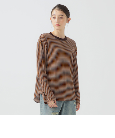 Healthknit / Multi Border Waffle Hem Round Crewneck L/S
