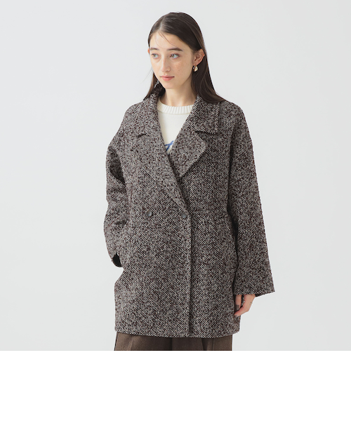 クロエ　未使用に近い美品　モヘア　バージンウール　ヘリンボーンピーコート moment+ ピーコート pコート フェイクウールヘリンボーン2WAY