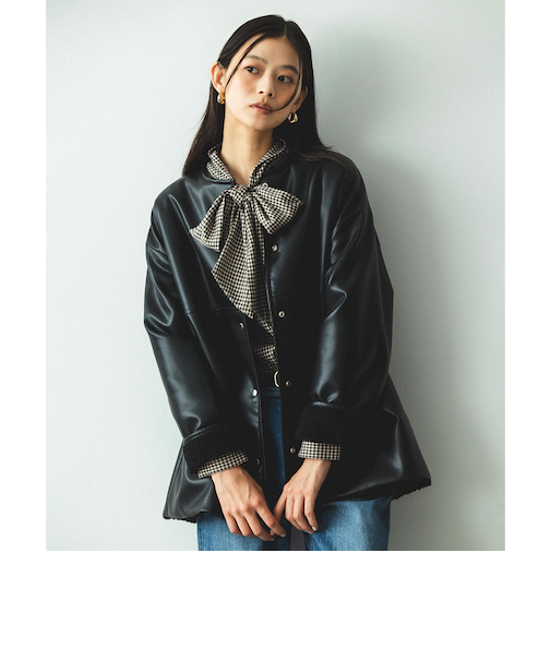 フェイク レザー × ボア リバーシブル ブルゾン