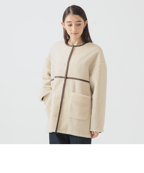 フェイク レザー × ボア リバーシブル ブルゾン
