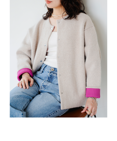 裏配色 ニット カーディガン