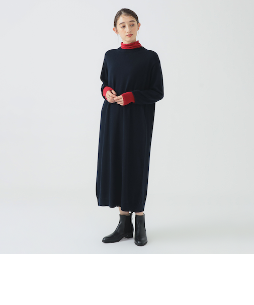 配色 ニット ワンピース