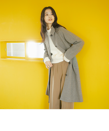 チェック ステンカラーコート