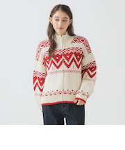 柄 ニット ブルゾン