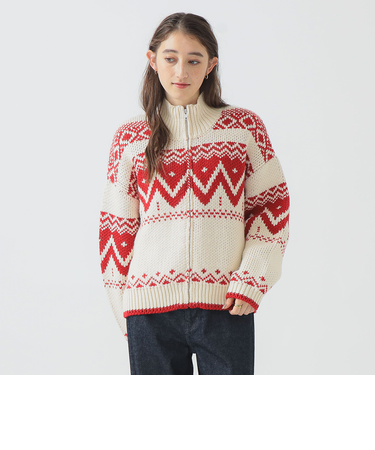 柄 ニット ブルゾン