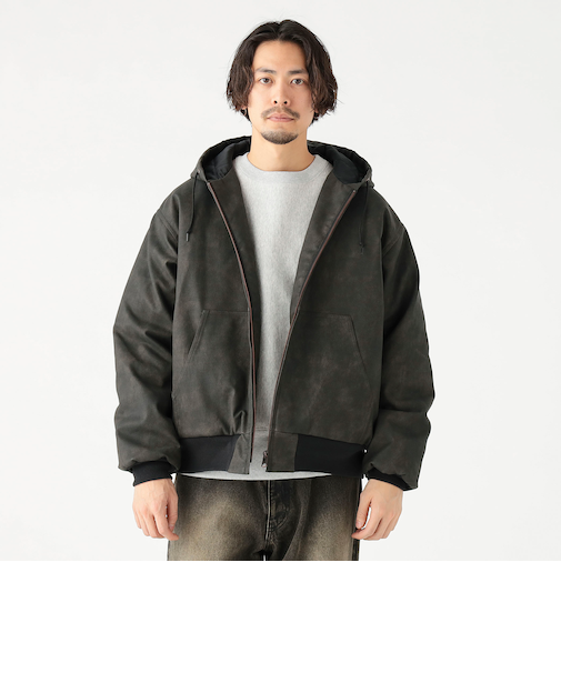 フェイク レザー ジップ パーカー