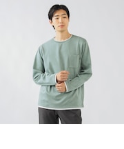 フェイクスエード クルーネック ロングスリーブ Tシャツ