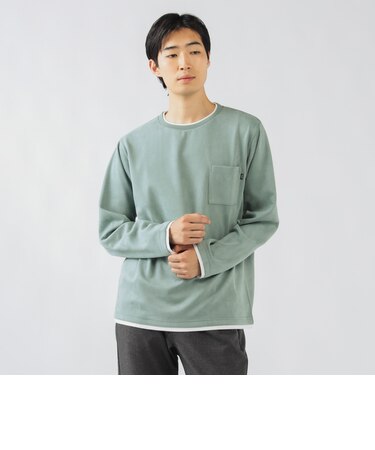 フェイクスエード クルーネック ロングスリーブ Tシャツ