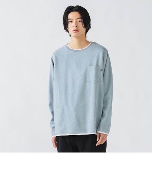 フェイクスエード クルーネック ロングスリーブ Tシャツ