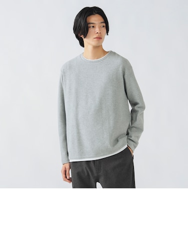 微起毛 ダブルフェイス フェイクレイヤー カットソー