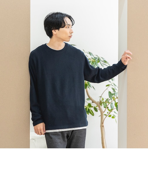微起毛 ダブルフェイス フェイクレイヤー カットソー