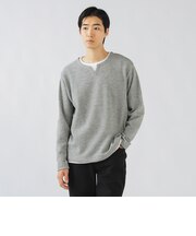 畦編み キーネック フェイクレイヤー カットソー