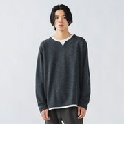 畦編み キーネック フェイクレイヤー カットソー
