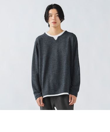 畦編み キーネック フェイクレイヤー カットソー