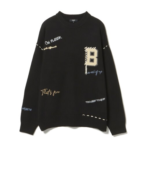 Bイニシャル レタード クルーネック ニット