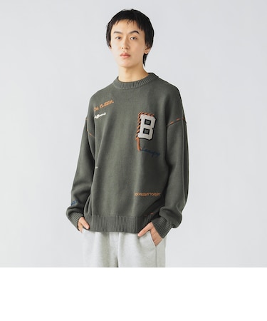 Bイニシャル レタード クルーネック ニット